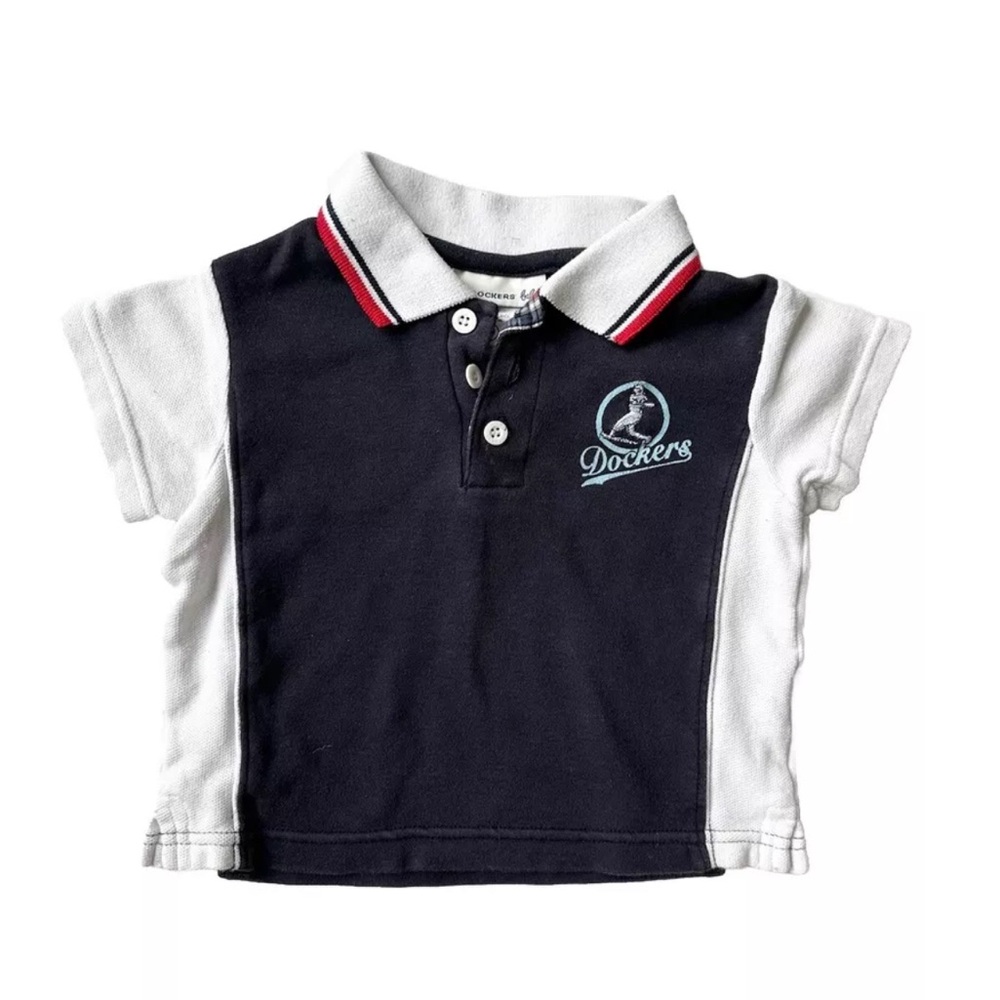 Dockers Baby 12M Shirt Collared Polo Short Sleeve Black Color Vintage Blue Logo